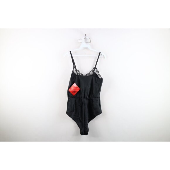Deadstock Vintage 90s Womens L Lace Silky Snap Crotch Romper Lingerie USA Black - Picture 16 of 16